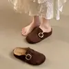 Chinelos Birkenstock vermelhos da moda com sola grossa para mulheres, novo modelo outono e inverno 2026, chinelos slip-on de camurça com bico fechado e design casual