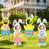 4 Piezas de Inserción para Jardín de Pascua Decoración Exterior Conejo Grande Pollito Césped Primavera Decoración Exterior Jardín Inserción