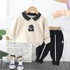 Traje infantil de invierno grueso con forro polar de manga larga con solapa para bebés y niñas, nuevo conjunto infantil de dos piezas de top y pantalones al por mayor