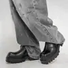 Mocasines cuadrados de cuero retro europeos y americanos transfronterizos para hombre, estilo británico, suela gruesa, que aumentan la altura, talla grande, slip-on casual