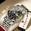 Binbang Movimiento de Cuarzo Productos Genuinos Impermeable Luminoso Moda de Negocios Doble Calendario Correa de Acero con Incrustaciones de Diamantes Hebilla de Mariposa Reloj de Hombre