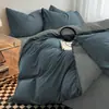 Juego de cuatro piezas de gasa de doble capa a rayas simple de verano para la vuelta al cole, que incluye funda de edredón, sábana bajera, funda de edredón y sábana encimera para dormitorio universitario juego de tres piezas