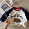 Camiseta Infantil de Manga Longa, Estilo Primavera & Outono, Tops Bordados de Desenho para Meninos, Camisetas Básicas Raglan Color Block Estilosas para Meninas, Tendência