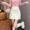 Falda de cuero sintético con cintura alta y abertura para mujer, otoño e invierno 2024, nueva falda de talla grande para chica gordita, ajustada, de corte A y cadera