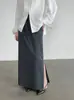 Serie Lujo Silencioso Taochuan~ Falda Larga Minimalista de Alta Gama con Abertura Lateral para Mujer, Elástica Versátil Gris 26021