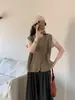 Colete Sem Manga de Gola Redonda com Vários Botões Novo para Outono e Inverno Feminino, Versátil Camada Retro Cor Sólida Estilo Coreano Top Redutor de Idade, Simples