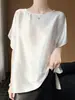 Tecido acetinado com acabamento brilhante, gola redonda, simples e elegante, mangas morcego, casual e descontraído, estilo primavera-verão, blusa casual para mulheres
