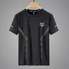 Camiseta de seda helada de verano para hombre, cuello redondo, secado rápido, manga corta, fina, transpirable, talla grande, corte holgado, deportiva y moderna