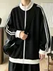Cardigan suéter casual de waffle listrado estilo americano juvenil tendência para outono