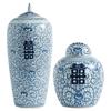 Nuevo Porcelana Azul y Blanca Clásica China Carácter Doble Feliz Cerámica Tarro de Almacenamiento Adornos Entrada del Hogar Gabinete de TV Gabinete de Vino Decoración