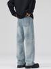 LKTM para Hombre# Jeans Lavados con Estampado de Flores y Corbata Azul Claro Estilo para Hombres y Mujeres Marca de Moda Joker Pantalones Casuales Rectos