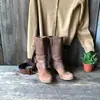 Transfronteiriço Novo Transfronteiriço Comércio Exterior Tamanho Grande Zíper Lateral Salto Grosso Meio da Panturrilha Botas de Cavaleiro Femininas Retro Bico Redondo Tamanho Médio e Grande Sapatos Femininos