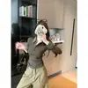 Camiseta Sexy de Manga Larga con Cuello de Solapa y Costuras de Contraste a Cuadros para Mujer, Camiseta Interior de Otoño e Invierno con Cintura Entallada