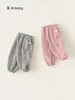 Calça infantil Bangxuan para meninas com laço, calça jogger para bebês, calça casual solta para bebês, calça de moletom infantil versátil