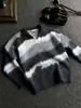 Suéter a Rayas Bloque de Color con Cuello en V y Solapas Estilo Americano para Hombre, Nuevo Estilo Otoño e Invierno, Estilo Relajado y Perezoso, Tejido Casual Holgado