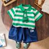 Traje Rayado de Animales para Niños con Corbata de Manga Corta 2025 Verano Nuevo Conjunto de Dos Piezas para Niños 1-5 Años Traje para Niños