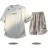 Conjunto Esportivo Casual Masculino de Verão Camiseta de Manga Curta Shorts Peça Dupla Solto Respirável Tecido de Seda Gelada Estilo Moderno