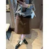 Mocci Otoño Nuevo Estilo Coreano Retro Holgado de Cintura Alta Adelgazante Versátil Pierna Recta Ceñido a la Cadera Falda Midi MQ1742