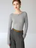 Suéter 100% cachemira pura de cuello redondo para mujer, nueva camiseta básica de punto ajustada para otoño e invierno, suéter de cachemira de manga larga