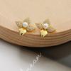 Brincos de pérolas de flor de camélia europeus e americanos transfronteiriços moda feminina luz de luxo cobre brincos de zircônio verão