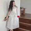 Conjunto de Saia Doce para Meninas 2026 Verão Novo Estilo Vestido Princesa para Crianças Maiores Top de Renda Sem Mangas Saia Longa Estilosa
