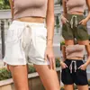 Sitio Independiente de Amazon Comercio Exterior Transfronterizo Verano Blanco Sólido Bolsillo Shorts de Cintura Alta para Mujer Verde Militar
