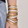 Brazalete Abierto de Acero Inoxidable con Textura de Hoja Misteriosa, Chapado en Oro Real de 18 Quilates, Brazalete Ancho Hueco de Color Bloqueado, Artesanía Exagerada y Pesada