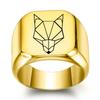 Anillo de Acero Inoxidable con Cabeza de Lobo Grabada a Láser Creativa Transfronteriza Europea y Americana, Cuadrado Vintage de 18 mm, Venta al por Mayor con Logo Láser para Mujeres