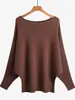 Bestseller Transfronterizo Europeo y Americano Top de Punto de Manga Murciélago Holgada Perezosa de un Hombro Comercio Exterior Suéter Nuevo Estilo Primavera Otoño Mujer