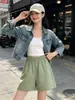 Comercio Exterior Transfronterizo Amazon Pantalones Tejidos para Ropa Exterior Coreanos Casual Color Sólido Algodón Cintura Alta Shorts Adelgazantes para Mujeres de Tallas Grandes
