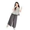 Conjunto de Pantalones Anchos Sueltos de Verano para Niñas 2025 Nuevo Elegante Moda para Niña Top sin Mangas Conjunto de Dos Piezas para Verano