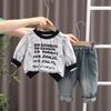 Ropa de Otoño para Bebé 2025 1-4 Años Niño Sudadera Casual Cuello Redondo Manga Larga Conjunto de Dos Piezas Jeans para Niños