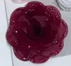 Estilo Coreano Flor de Camelia Borde Quemado Accesorios DIY para el Cabello de Niñas Tocado Flor de Gasa Flor de Tela Punto Diamante Camelia Grande