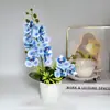 2 Tenedores, 12 Flores Artificiales, Plantas de Maceta Phalaenopsis, Película de Tacto Real, Flores Falsas, Rayas Verticales, Bonsái, Decoración de Boda, Adornos de Plantas Verdes