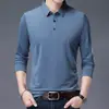 Camiseta de Manga Larga para Hombre de Seda de Morera Otoño 2023 Cuello Polo para Hombre de Edad Media Papá Ropa de Seda Helada Talla Grande Estilo Delgado