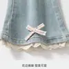 Ropa de Primavera y Otoño para Niñas Jeans Bebé Estiloso Personalidad Infantil Marca de Tendencia Estilo Coreano Encaje Volante Lazo Pantalones Acampanados