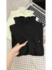 Suéter de Punto de Encaje Estilo Coreano con Cuello Medio Alto para Mujer, Chaleco Trendy de Capa para Otoño e Invierno con Bordes Fruncidos, Capa Base Suave y Acogedora