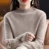 Moda Feminina Nova Primavera 2023 Primeira Linha Pronta para Vestir Gola Alta Meia Borda Enrolada Cor Pura Solta e Versátil Tricô 100% Lã Base