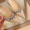 Sapatos Rasos Pontudos Aumentados com Strass Estilo Francês Femininos 2025 Novo de Boca Rasa Slip-on Sapatos Mary Jane Sapatos de Festa