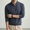 Camiseta de manga larga con media cremallera de lana y seda de morera estilo Old Money para hombre, nueva colección otoño 2026, sudadera base de cuello alto para hombre