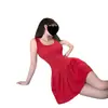 Encantador Lencería Erótica Sexy Dulce Picante Vestido Sin Espalda con Cordones Ceñidor de Cintura Estilo Puro Deseo Escote en U Hueco Set Qqny