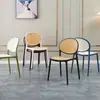 Silla de plástico de mimbre, silla de exterior estilo nórdico, silla de comedor de moda para uso doméstico, apilable, silla para mesa de mahjong con respaldo