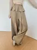 Pantalones de Pierna Ancha con Retazos de Encaje Falsos de Dos Piezas para Mujer, Nuevos Pantalones Casuales de Pierna Recta de Cintura Alta para Primavera con un Diseño Elegante y una Solapa Decorativa, Pantalones de Traje