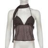 Estilo Dulce y Picante Moda Estampado de Lunares Sexy Cuello en V Correa en la Espalda Bufanda Tirantes Chaleco Pequeño Chica Picante Top Delgado