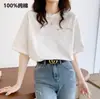 Nueva Camiseta de Algodón Puro de Manga Corta para Mujer 2025, Top Versátil de Verano con Estampado, Hombro Normal, Corte Holgado, Cuello Redondo, Ropa Interior, Estilo Coreano Ins