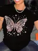 Camiseta Estampada de Desenho Animado com Laço Feminina - Top Casual de Gola Redonda com Manga Curta, Primavera e Verão, Lavável à Máquina, Poliéster Algodão
