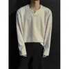 Camada base de outono cl, camiseta de manga comprida estilo americano em fleece alemão, moletom masculino de corte solto, top EAN, camada interna de gola V pesada