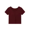 Top Feminino Justo de Manga Curta em Modal com Bojo e Camiseta Básica com Rosca por Dentro e por Fora, Estilo Curto