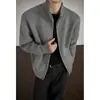 Cardigan Suéter Cinza Transfronteiriço Outono e Inverno Solto Casual Preguiçoso High-end Tendência Americana Gola Alta Zíper Tricô