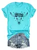Amazon eBay tienda independiente moda casual para mujer patrón de cabeza de vaca flor estrella algodón manga corta camiseta camisa base para exportación
